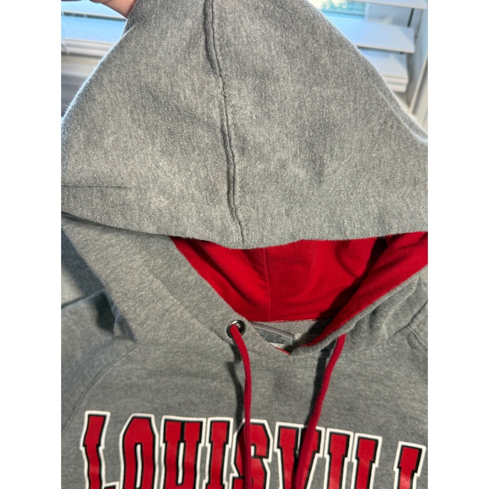 Louisville Cardinals Hoodie Mens Medium Gray Red Pullover NCAA Sweatshirt - Picture 5 of 9